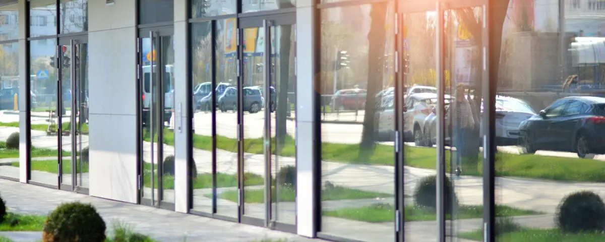 Reflective glass doors street view
