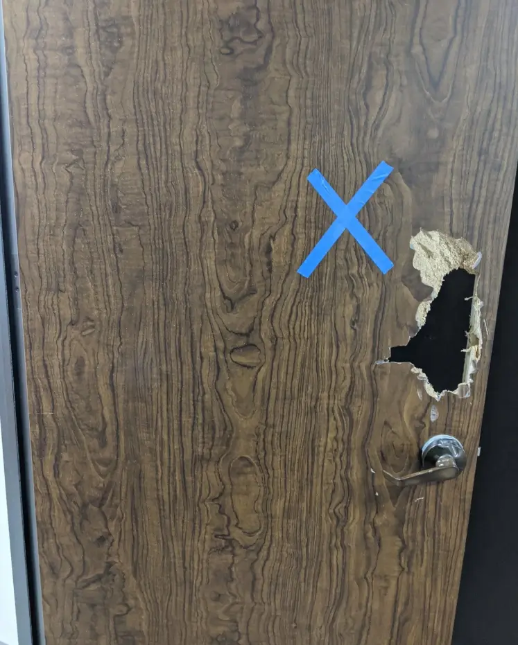 Damaged wood door repair needed