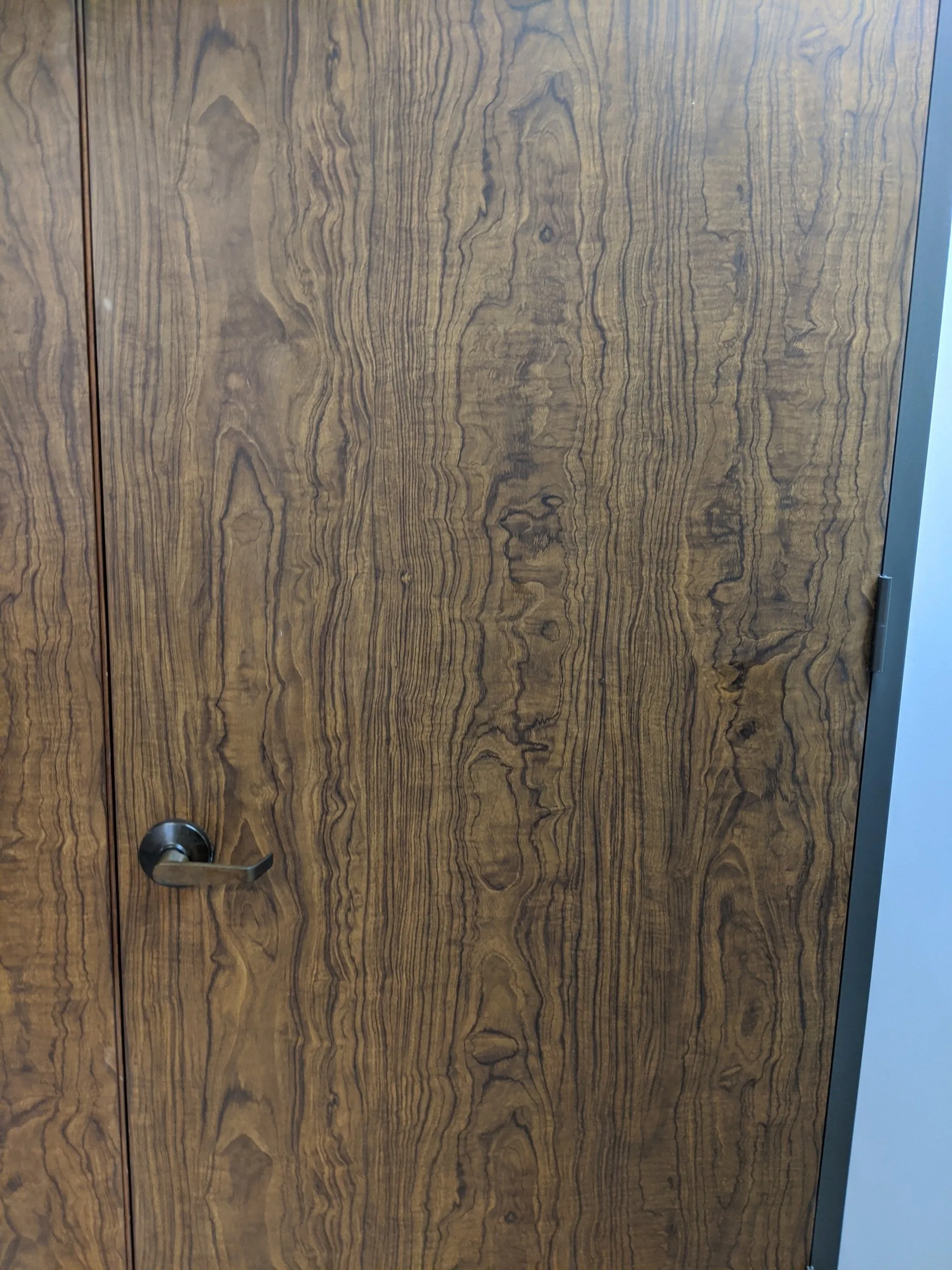 Wooden door with metal handle